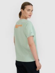 4F T-shirt oversize z nadrukiem damski - turkusowy XS. Niebieskie t-shirty damskie 4F, uniwersalny, bez wzorów, z bawełny, klasyczne, bez kołnierzyka, bez ramiączek. W wyprzedaży za 29.99 zł.