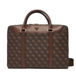 Torba na laptopa Guess. Brązowe torby na laptopa damskie Guess, z aplikacjami. Za 449.99 zł.