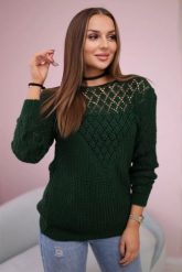 Sweter z ażurowym zdobieniem zielony. Zielone swetry nierozpinane damskie KESI, l, z aplikacjami, z wełny, bez kołnierzyka, plus size, bez ramiączek. Za 139.05 zł.