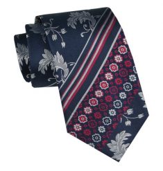 Elegancki i Modny Krawat Jedwabny - Alties - Granat z Akcentami Czerwieni. Czerwone krawaty i muchy Alties, bez wzorów, z jedwabiu, eleganckie. Za 115.00 zł.