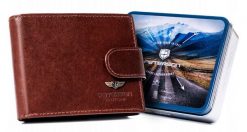 Portfel skórzany Peterson [DH] PTN 22301L-VT brązowy. Brązowe portfele męskie Peterson, bez wzorów, ze skóry. Za 93.99 zł.