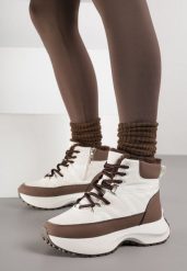 Beżowo-Brązowe Śniegowce na Grubej Podeszwie z Geometrycznym Wzorem Alwedea. Brązowe śniegowce damskie Born2be, z jeansu, bez zapięcia. Za 119.99 zł.