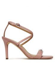 MICHAEL Michael Kors Sandały Lena 40R5LEHS1L Różowy. Czerwone sandały damskie MICHAEL Michael Kors, bez wzorów, ze lnu, bez obcasa, na szpilce, bez zapięcia. Za 509.99 zł.