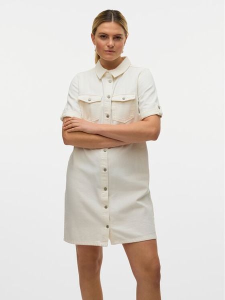 Vero Moda Sukienka jeansowa Jennie 10309665 Biały Regular Fit. Białe sukienki damskie Vero Moda, xs, bez wzorów, z bawełny, bez kołnierzyka, bez ramiączek. Za 119.99 zł.