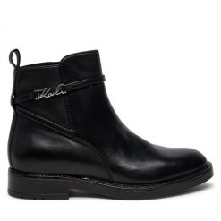 Botki KARL LAGERFELD. Czarne botki damskie KARL LAGERFELD, bez wzorów, bez obcasa, na płaskiej podeszwie, bez zapięcia. Za 779.99 zł.