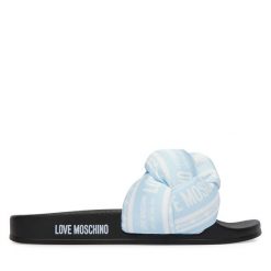 Klapki LOVE MOSCHINO. Niebieskie klapki damskie Love Moschino, bez wzorów, bez obcasa, bez zapięcia. Za 669.99 zł.