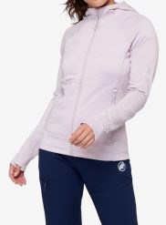 Bluza trekkingowa damska Mammut Taiss ML Hooded Jacket. Fioletowe bluzy damskie Mammut, m, bez wzorów, z elastanu, biznesowe, bez ramiączek, bez kaptura. Za 747.99 zł.