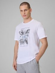 4F T-shirt regular z nadrukiem męski - biały M. Białe t-shirty męskie 4F, m, bez wzorów, z dzianiny, bez kołnierzyka, bez ramiączek. Za 69.99 zł.