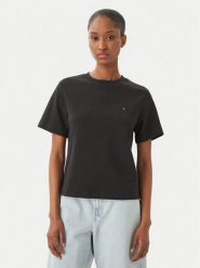 Tommy Hilfiger T-Shirt WW0WW49646 Czarny Boxy Fit. Czarne t-shirty damskie Tommy Hilfiger, m, bez wzorów, z bawełny, bez kołnierzyka, bez ramiączek. Za 249.99 zł.