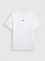 4F T-shirt regular z nadrukiem męski 4F x Robert Lewandowski - biała S. Białe t-shirty męskie 4F, l, bez wzorów, z bawełny, bez kołnierzyka, bez ramiączek. Za 99.99 zł.