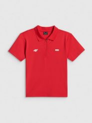 4F Koszulka kibica polo damska - czerwona XL. Czerwone bluzki damskie 4F, xl, bez wzorów, z materiału, bez kołnierzyka, bez ramiączek. Za 99.99 zł.