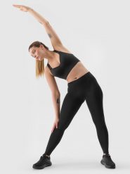 4F Legginsy treningowe z materiału z recyklingu damskie - czarne XS. Czarne legginsy damskie 4F, l, bez wzorów, z dzianiny, do biegania. W wyprzedaży za 59.99 zł.