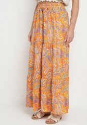 Pomarańczowa Rozkloszowana Spódnica z Wysokim Stanem ze Wzorem Paisley Nevrisa. Brązowe spódnice damskie Born2be, na co dzień, l, bez wzorów, eleganckie, z podwyższonym stanem, maxi, proste. Za 49.99 zł.