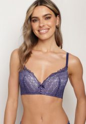 Granatowo-Różowy Biustonosz Push-Up Ozdobiony Koronką Dimessta. Niebieskie biustonosze Born2be, bez wzorów, z jeansu. Za 34.99 zł.