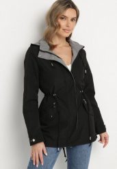 Czarno-Szara Kurtka Parka Dwustronna Ozdobiona Guzikami przy Rękawach Mivanea. Czarne kurtki damskie Born2be, l, bez wzorów, z materiału, bez kaptura. Za 169.99 zł.