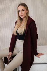 Sweter Kardigan z kapturem bordowy. Czerwone kardigany damskie KESI, l, bez wzorów, z lycry, biznesowe, bez kołnierzyka, plus size. Za 218.51 zł.