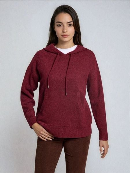 Sweter z kapturem - bordowy. Czerwone swetry nierozpinane damskie Sinsay, l, bez wzorów, bez kołnierzyka, bez ramiączek. Za 69.99 zł.