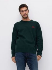 Sweter z bawełną - zielony. Zielone swetry męskie Reserved, l, bez wzorów, z bawełny, bez kołnierzyka, bez ramiączek. W wyprzedaży za 39.99 zł.