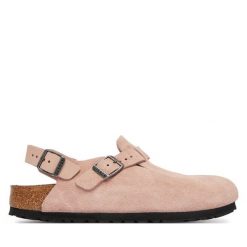 Sandały Birkenstock. Czerwone sandały damskie Birkenstock, bez wzorów, bez obcasa, na płaskiej podeszwie, bez zapięcia. Za 719.99 zł.