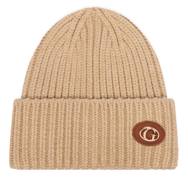 Czapka Guess. Brązowe czapki damskie Guess, na zimę, z aplikacjami. Za 154.99 zł.