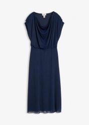 Sukienka z dżerseju z miękkiej siateczki. Niebieskie sukienki damskie bonprix, bez wzorów, z dżerseju, eleganckie, bez kołnierzyka, bez ramiączek. Za 149.99 zł.
