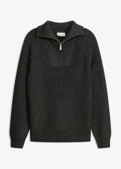 Sweter ze stójką z miękkiej mieszanki wiskozy. Szare swetry nierozpinane damskie bonprix, bez wzorów, z wiskozy, bez kołnierzyka, bez ramiączek. Za 129.99 zł.