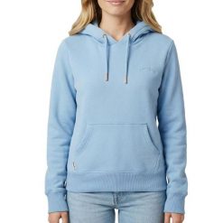 Bluza damska z kapturem Superdry Essential Logo Emb Hb. Niebieskie bluzy damskie Superdry, l, bez wzorów, z bawełny, klasyczne, bez ramiączek, z kapturem. Za 295.45 zł.