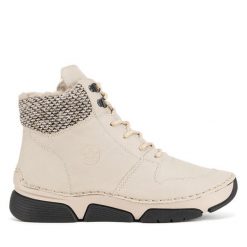 Botki Rieker. Brązowe botki damskie Rieker, bez wzorów, bez obcasa, na płaskiej podeszwie, bez zapięcia. Za 359.99 zł.