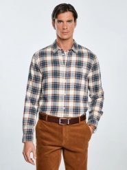 Koszula męska flanelowa w kratę niebieska Flaneno 401. Niebieskie koszule męskie BIG STAR, l, bez wzorów, z materiału, casualowe, bez kołnierzyka, bez ramiączek. Za 229.99 zł.