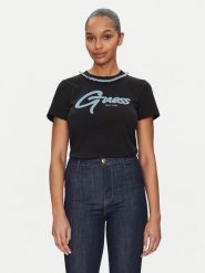 Guess T-Shirt W5GI03 I3Z14 Czarny Regular Fit. Czarne t-shirty damskie Guess, m, z aplikacjami, z bawełny, bez kołnierzyka, bez ramiączek. Za 119.99 zł.