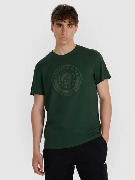 4F T-shirt regular z nadrukiem męski - zielony S. Zielone t-shirty męskie 4F, m, bez wzorów, z bawełny, bez kołnierzyka, bez ramiączek. Za 69.99 zł.