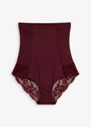 Silnie modelujące figi z koronką, z wysokim stanem. Czerwone majtki damskie bonprix, z koronki. Za 72.99 zł.