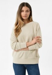 Prążkowana, luźna bluza B-MINK. Białe bluzy damskie Volcano, l, bez wzorów, z elastanu, bez ramiączek, bez kaptura. Za 149.99 zł.