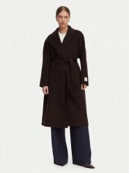 Calvin Klein Jeans Płaszcz wełniany LV044G509G Brązowy ciemny Regular Fit. Brązowe płaszcze damskie Calvin Klein Jeans, na zimę, xs, bez wzorów, z jeansu, bez kołnierzyka, bez kaptura. Za 1,699.00 zł.