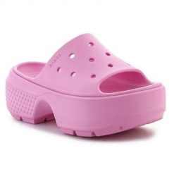 Klapki damskie Crocs Stomp Slide. Czarne klapki damskie Crocs, bez wzorów, z materiału, bez obcasa, bez zapięcia. Za 202.99 zł.