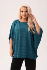 Zielona kimonowa bluzka Gabi z poświatą srebra PLUS SIZE XXL. Zielone bluzki damskie Moda Size Plus Iwanek, plus size, bez wzorów, z elastanu, eleganckie, z asymetrycznym kołnierzem, plus size, bez ramiączek. Za 159.90 zł.