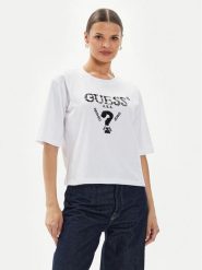 Guess T-Shirt Aurelie V4YI06 I3Z14 Biały Boxy Fit. Białe t-shirty damskie Guess, xs, z aplikacjami, z bawełny, bez kołnierzyka, bez ramiączek. Za 119.99 zł.
