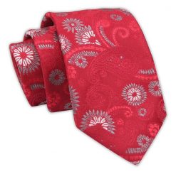 Czerwony Klasyczny Krawat Męski, Elegancki, Wzór Paisley, Kwiatki, 7 cm -Angelo di Monti. Czerwone krawaty i muchy Angelo di Monti, bez wzorów, z tkaniny, eleganckie. Za 45.00 zł.