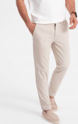 Ombre Spodnie męskie chino SLIM FIT - kremowe V1 OM-PACP-0186 L. Białe eleganckie spodnie męskie Ombre, bez wzorów, sportowe. Za 149.99 zł.
