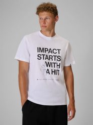 4F T-shirt regular z nadrukiem męski - biały M. Białe t-shirty męskie 4F, m, bez wzorów, z bawełny, bez kołnierzyka, bez ramiączek. Za 69.99 zł.