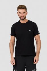 EMPORIO ARMANI Czarny t-shirt bande logo. Czarne t-shirty męskie Emporio Armani, l, bez wzorów, bez kołnierzyka, bez ramiączek. W wyprzedaży za 225.99 zł.