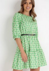 Zielona Sukienka z Paskiem Actiolea. Zielone sukienki damskie Born2be, m, bez wzorów, klasyczne, bez kołnierzyka, bez ramiączek, mini. Za 29.99 zł.