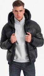 Kurtka męska Ombre Męska ciepła kurtka puffer ze ściągaczami czarna V1 OM-JAHP-0207 M. Czarne kurtki męskie Ombre, m, bez wzorów, bez kaptura. Za 359.99 zł.