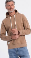 Ombre Męska bluza dresowa kangurka z kapturem - brązowa V2 OM-SSBN-0177 M. Brązowe bluzy męskie Ombre, m, bez wzorów, z dresówki, bez ramiączek, z kapturem. Za 109.99 zł.