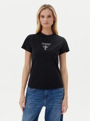 Guess T-Shirt V4YI21 KCDH1 Czarny Slim Fit. Czarne t-shirty damskie Guess, s, z aplikacjami, z bawełny, bez kołnierzyka, bez ramiączek. Za 109.99 zł.