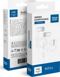BLUE STAR słuchawki przewodowe Jack 3,5 mm z mikrofonem PA-E67 1,2 m białe. Białe słuchawki dokanałowe BlueStar. Za 8.75 zł.