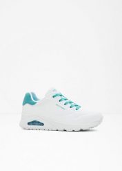 Sneakersy marki Skechers z pianką memory. Białe obuwie sportowe damskie bonprix, bez wzorów, bez zapięcia. Za 429.99 zł.