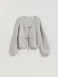 Kardigan z wełną alpaki - jasnoszary. Szare kardigany damskie Reserved, l, bez wzorów, z dzianiny, bez kołnierzyka. Za 259.99 zł.