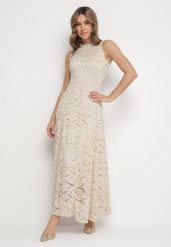Beżowa Koktajlowa Sukienka z Koronki Jolretia. Brązowe sukienki damskie Born2be, m, bez wzorów, z koronki, eleganckie, bez kołnierzyka, bez ramiączek, maxi, ołówkowe. Za 149.99 zł.
