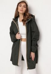 Ciemnozielona Kurtka Wiatrówka o Wydłużonym Fasonie z Kapturem Axerinta. Zielone kurtki damskie Born2be, l, bez wzorów, z kapturem. Za 189.99 zł.